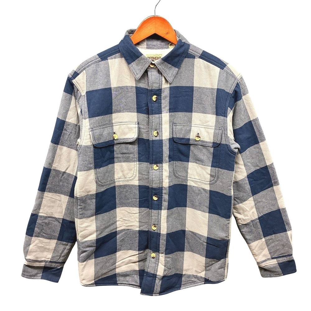 RedHead Sherpa Lined Shirt Jacket Mens S Blue Plaid Flannel Shacket Winter